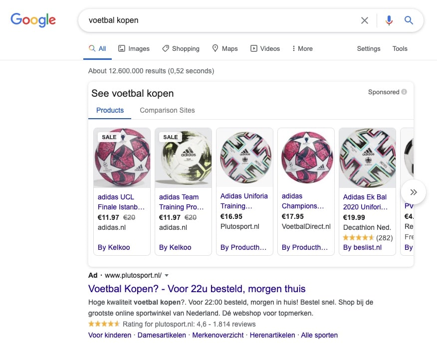 Google shopping van voetbal-min